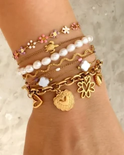 Finaste Armband met hartjes bedels goudkleurig Outlet