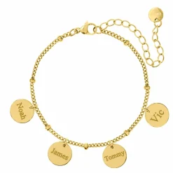Finaste Armband met namen 4 muntjes goud kleurig Sale