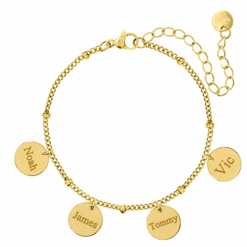 Finaste Armband met namen 4 muntjes goud kleurig Sale