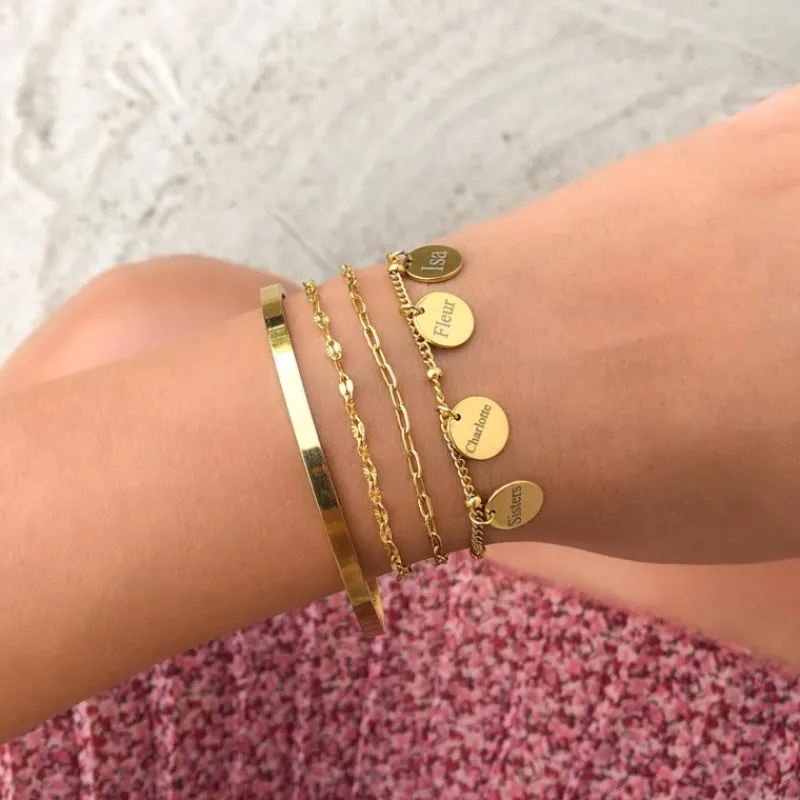 Finaste Armband met namen 4 muntjes goud kleurig Sale