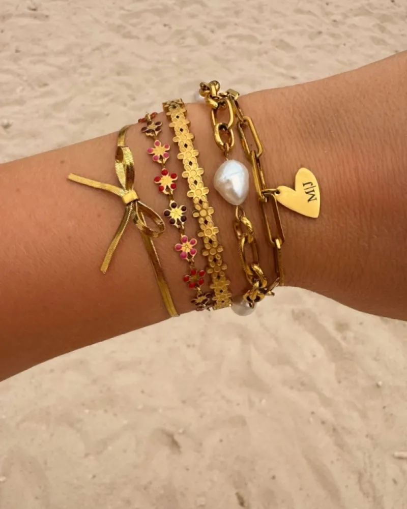 Finaste Bangle met bloemetjes goudkleurig Sale