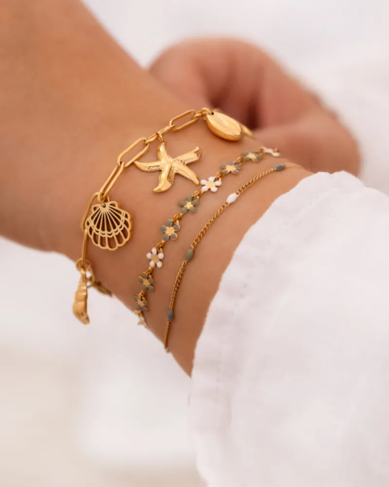 Finaste Bedelarmband met schelpjes goudkleurig Hot