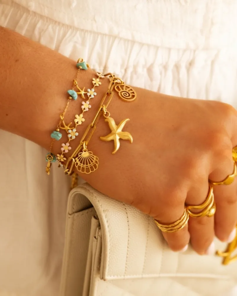 Finaste Bedelarmband met schelpjes goudkleurig Hot