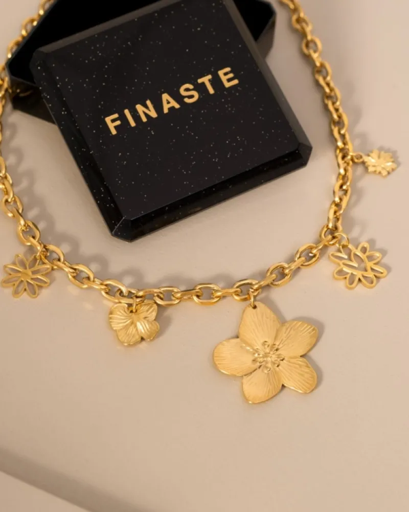 Finaste Bedelketting met bloemetjes goudkleurig Best