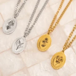 Finaste Birth flower ketting met jouw gravering Clearance