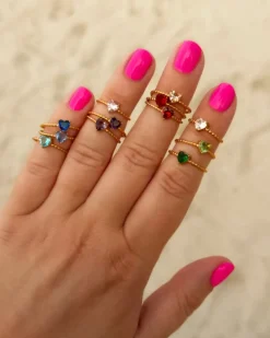 Finaste Birthstone heart ring goldplated Best