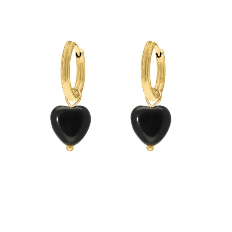 Finaste Black heart earrings goldplated Online