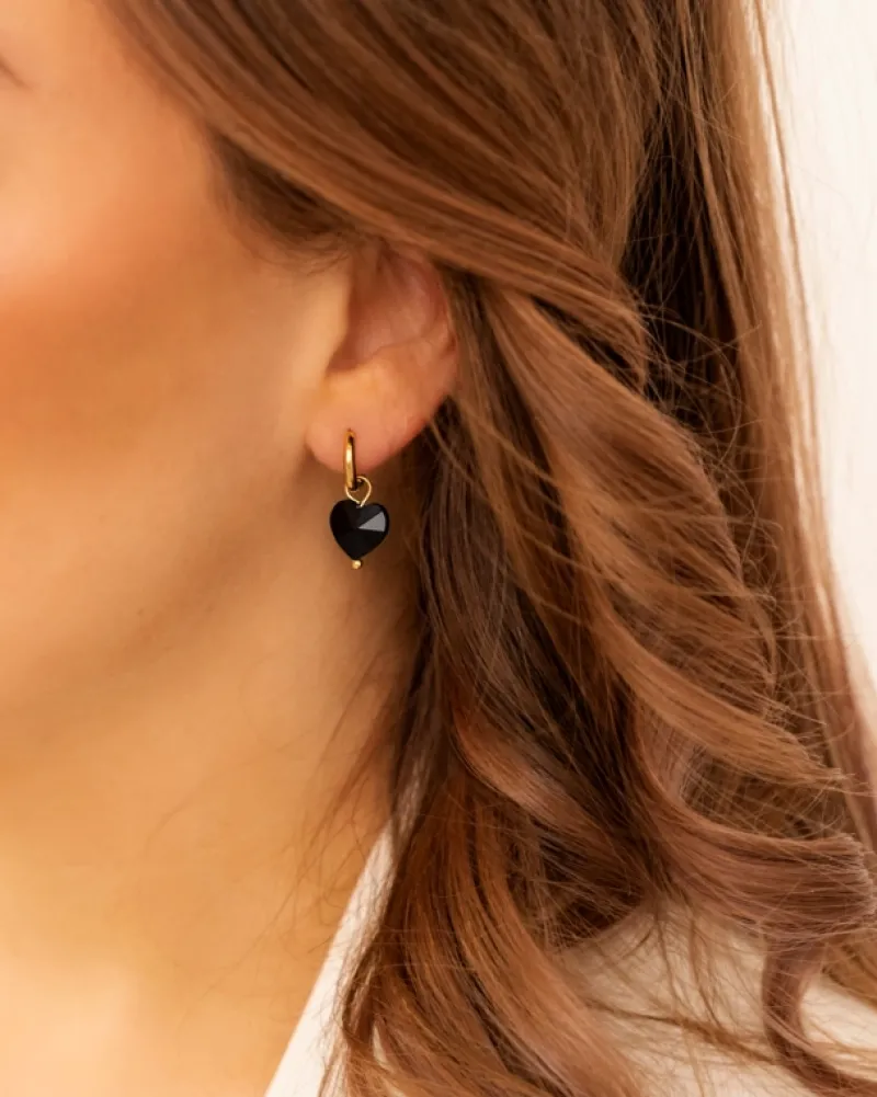 Finaste Black heart oorbellen goldplated Online