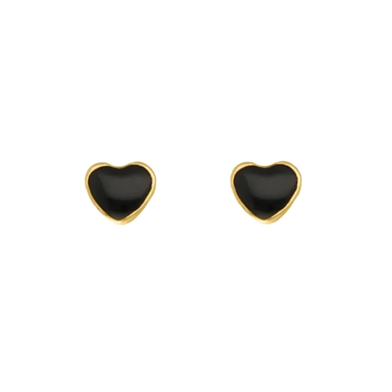Finaste Black heart studs goldplated Discount