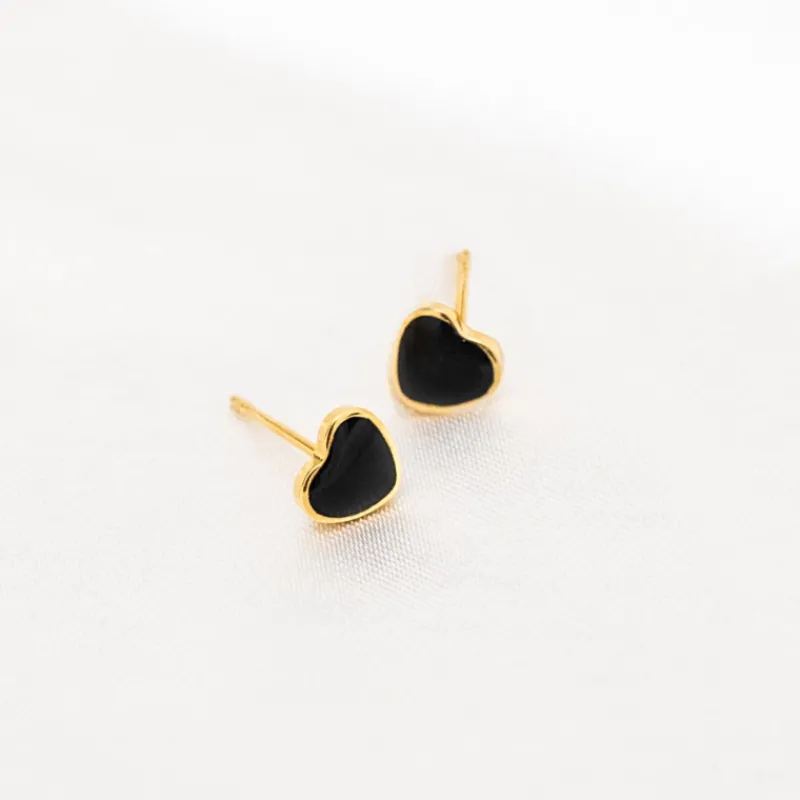 Finaste Black heart studs goldplated Discount