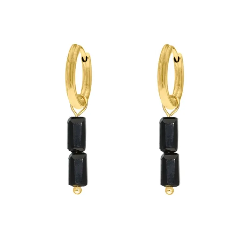 Finaste Black stone earrings goldplated Discount