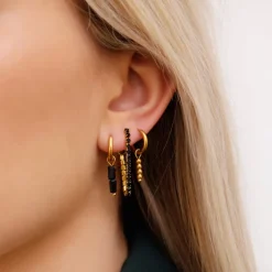 Finaste Black stone earrings goldplated Discount