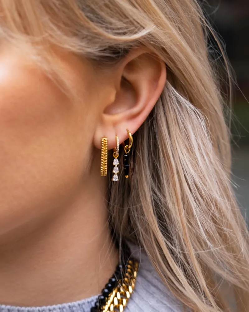 Finaste Black stone earrings goldplated Discount