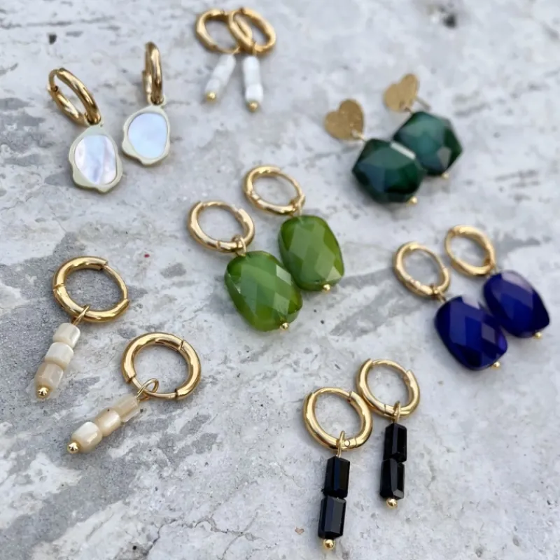 Finaste Black stone earrings goldplated Discount