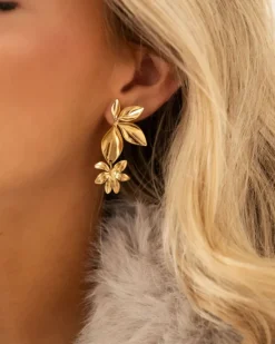 Finaste Bloem oorbellen boho goudkleurig New