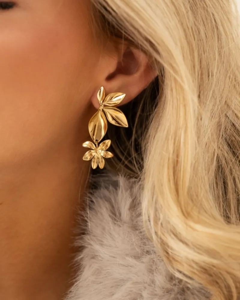 Finaste Bloem oorbellen boho goudkleurig New