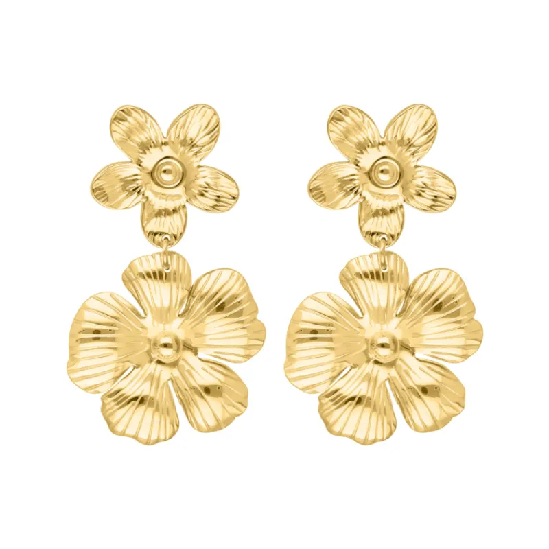 Finaste Bloem oorbellen dubbel goudkleurig Outlet