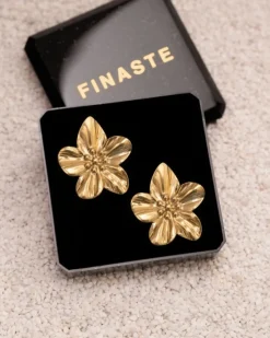 Finaste Bloem oorbellen goudkleurig Outlet