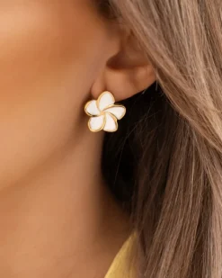 Finaste Bloem oorbellen wit goudkleurig New