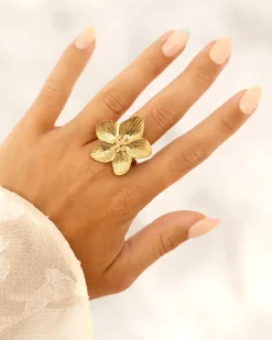Finaste Bloem ring goudkleurig Sale