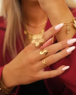Finaste Bloem ring goudkleurig Sale