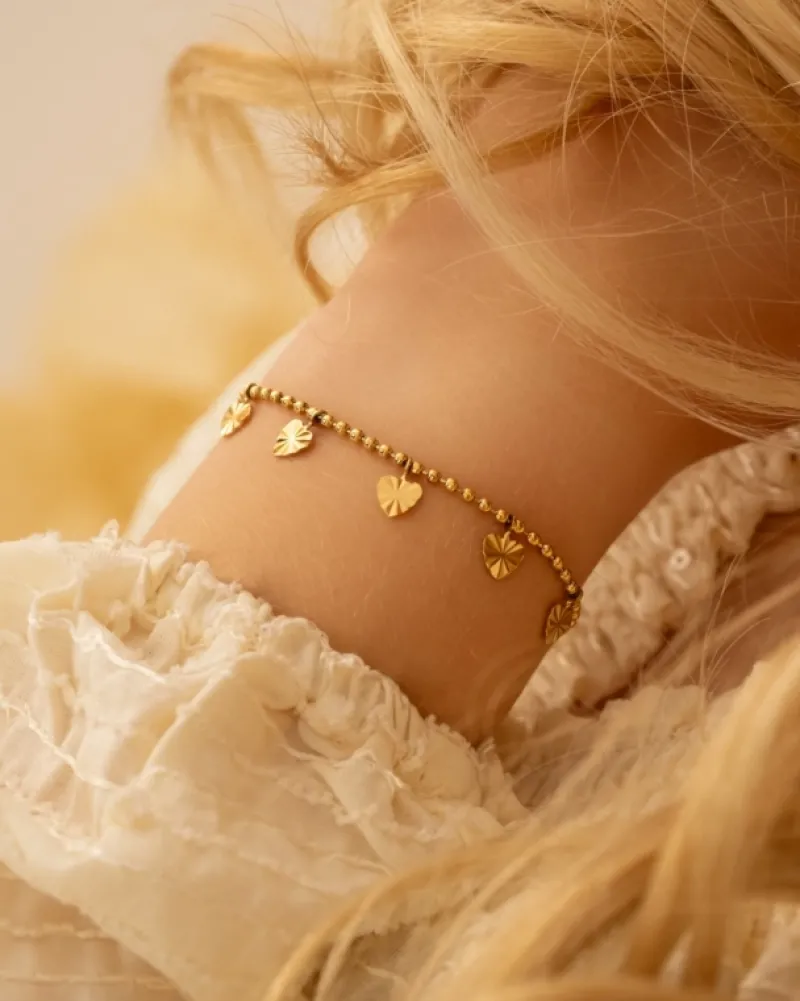 Finaste Bolletjes armband met hartjes goudkleurig Fashion