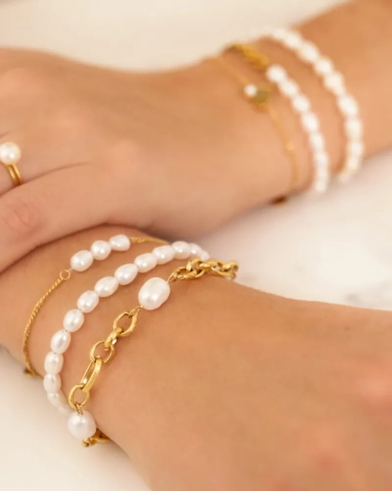 Finaste Chain and pearl bracelet goudkleurig Online
