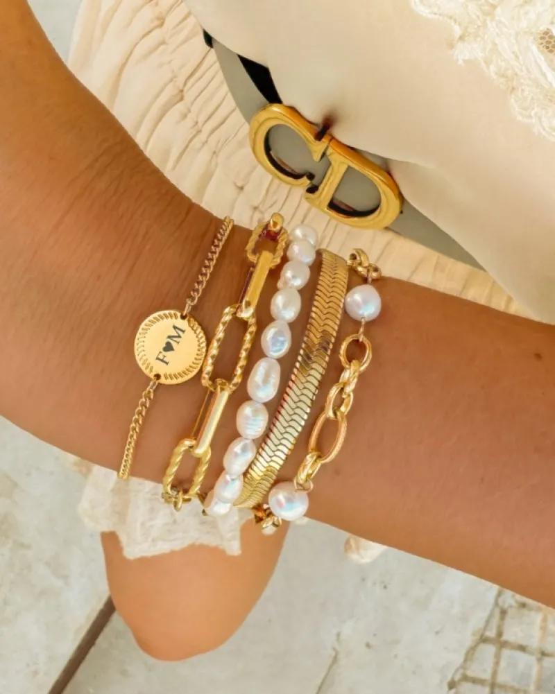 Finaste Chain and pearl bracelet goudkleurig Online