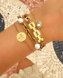 Finaste Chain and pearl bracelet goudkleurig Online