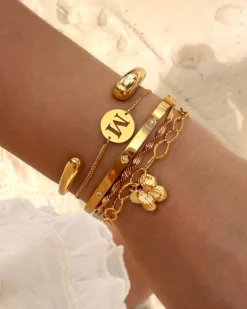 Finaste Chain armband met bloem goudkleurig Outlet
