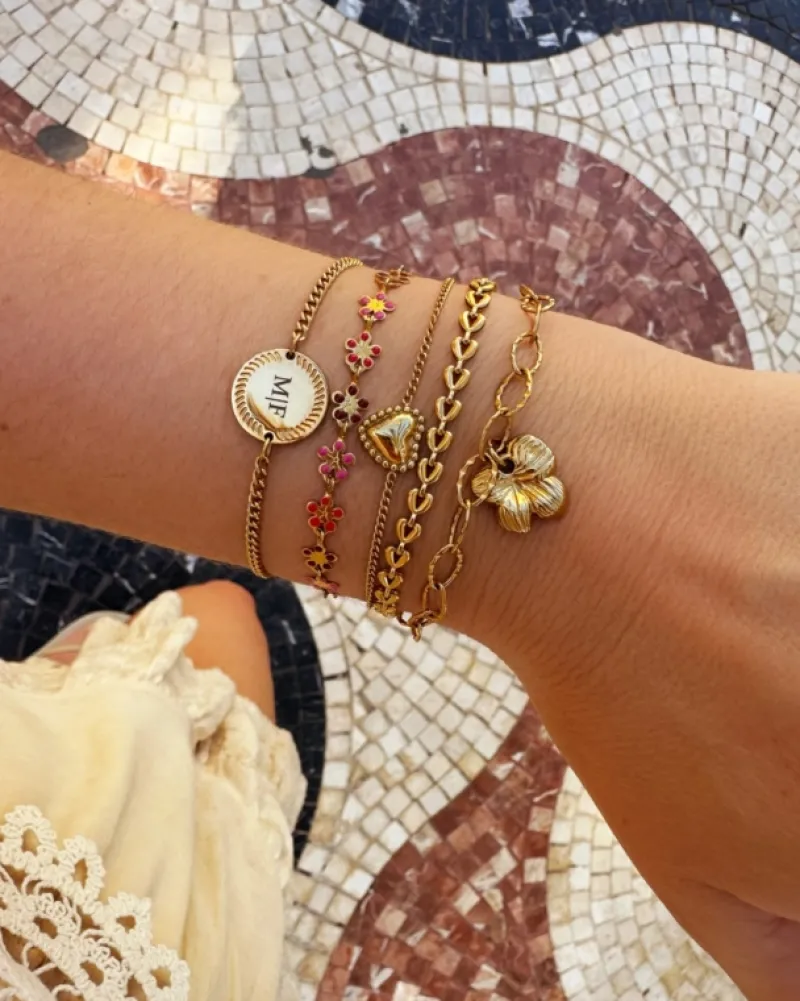 Finaste Chain armband met bloem goudkleurig Outlet
