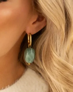 Finaste Chunky oorringen met turquoise steen goudkleurig Outlet