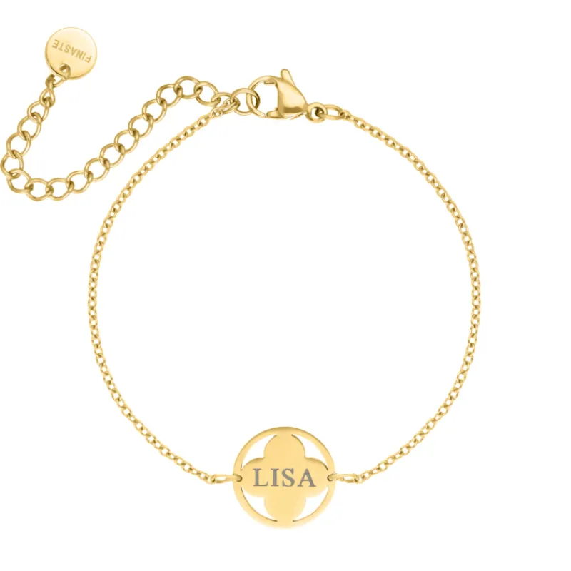 Finaste Clover armband graveren goudkleurig Online
