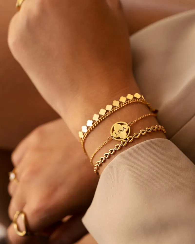 Finaste Clover armband graveren goudkleurig Online