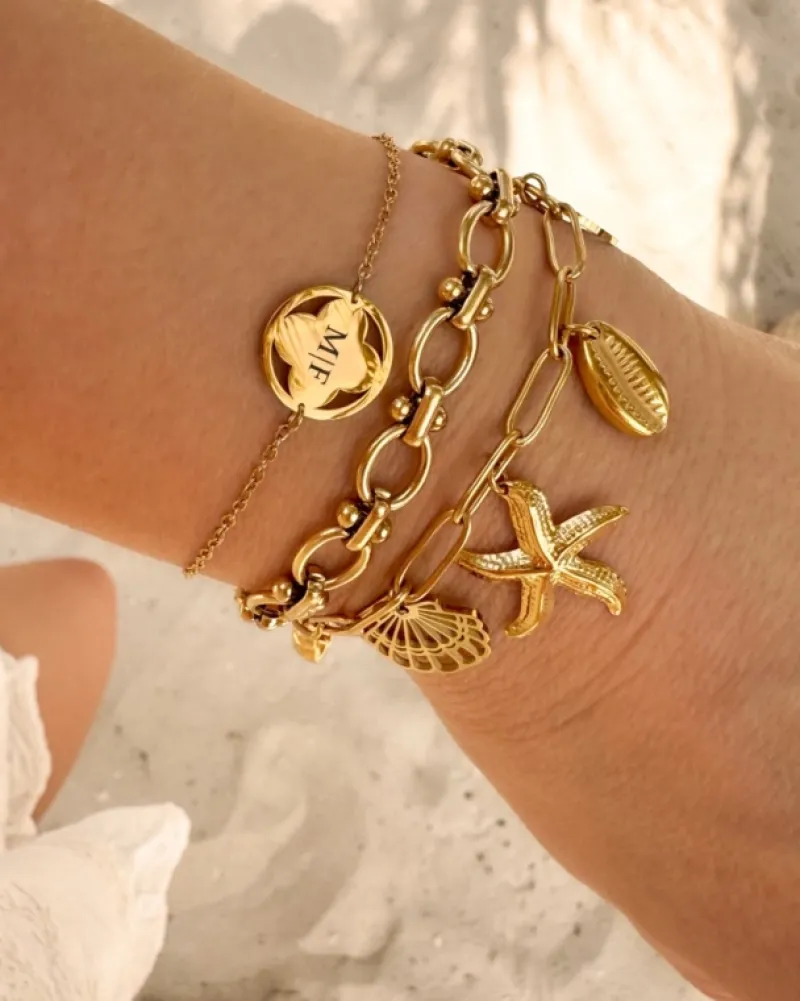 Finaste Clover armband graveren goudkleurig Online