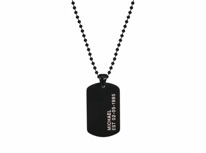 Finaste Dog tag ketting met naam en datum zwart New