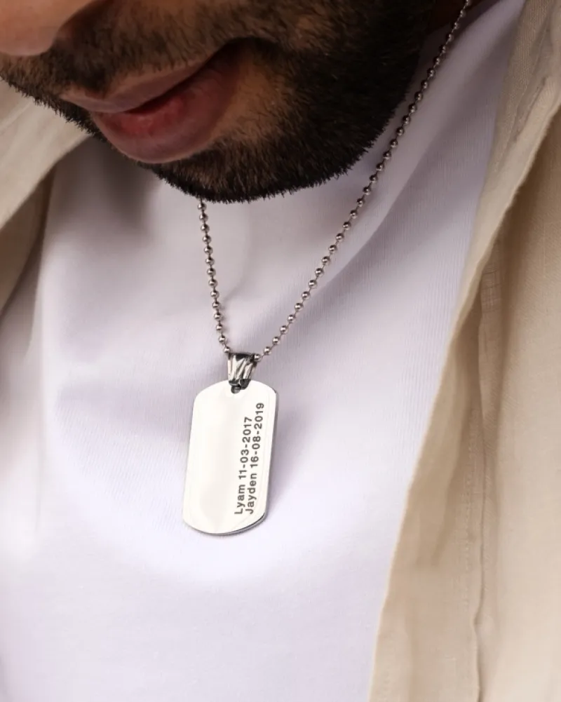Finaste Dog tag ketting met naam en datum New