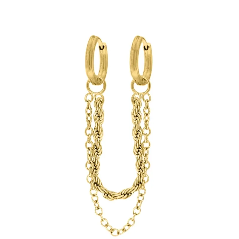 Finaste Double chain oorbel goudkleurig Online