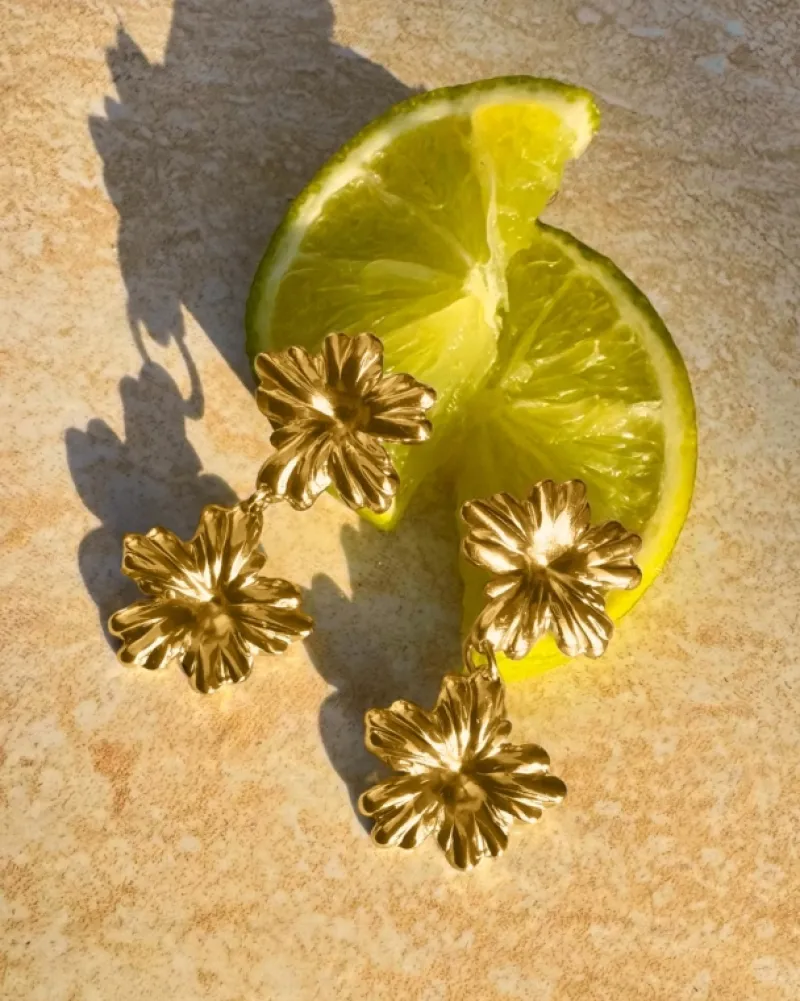 Finaste Double flower oorbellen goudkleurig Discount