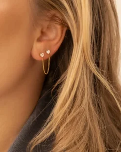 Finaste Dubbele ketting oorbel met hartjes goudkleurig New