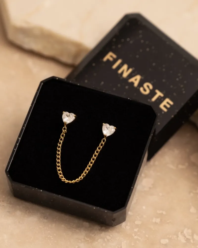 Finaste Dubbele ketting oorbel met hartjes goudkleurig New