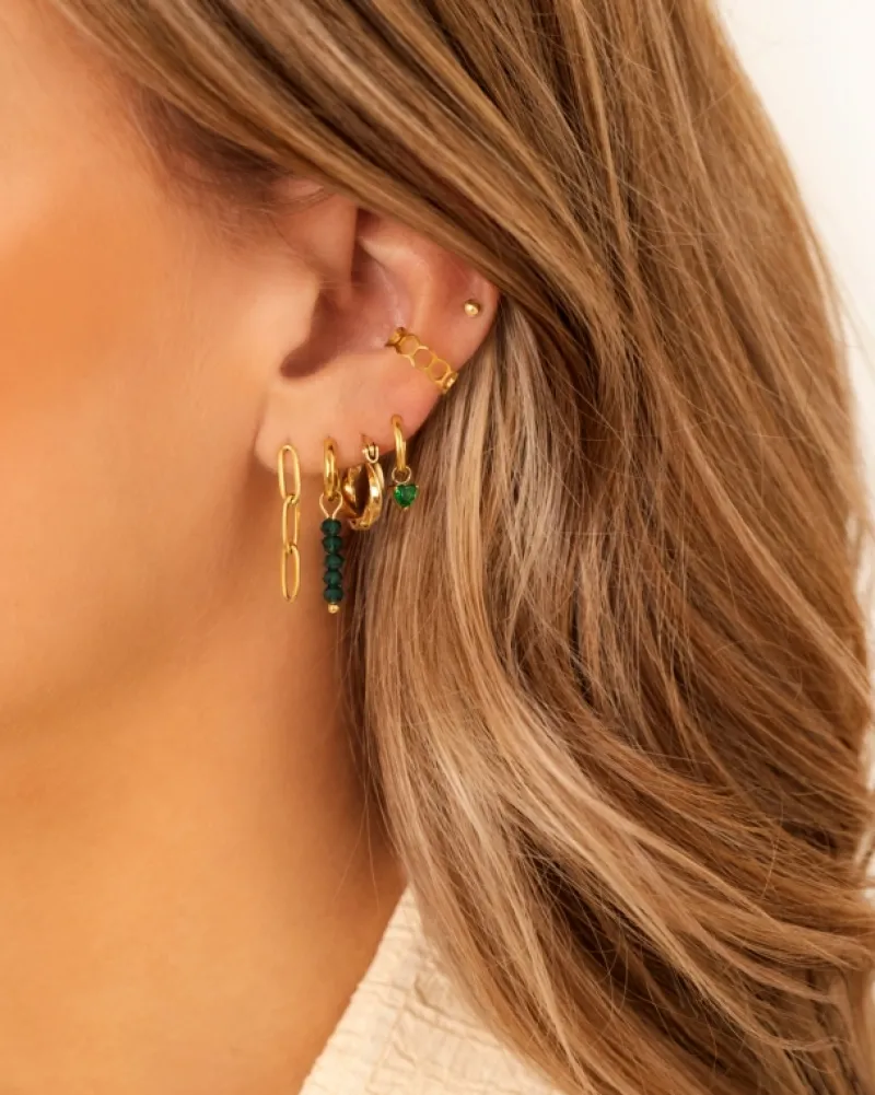 Finaste Earrings dark green beads goldplated Clearance