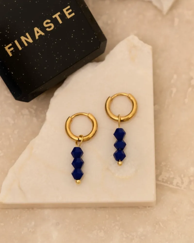 Finaste Earrings triple blue beads goldplated Discount