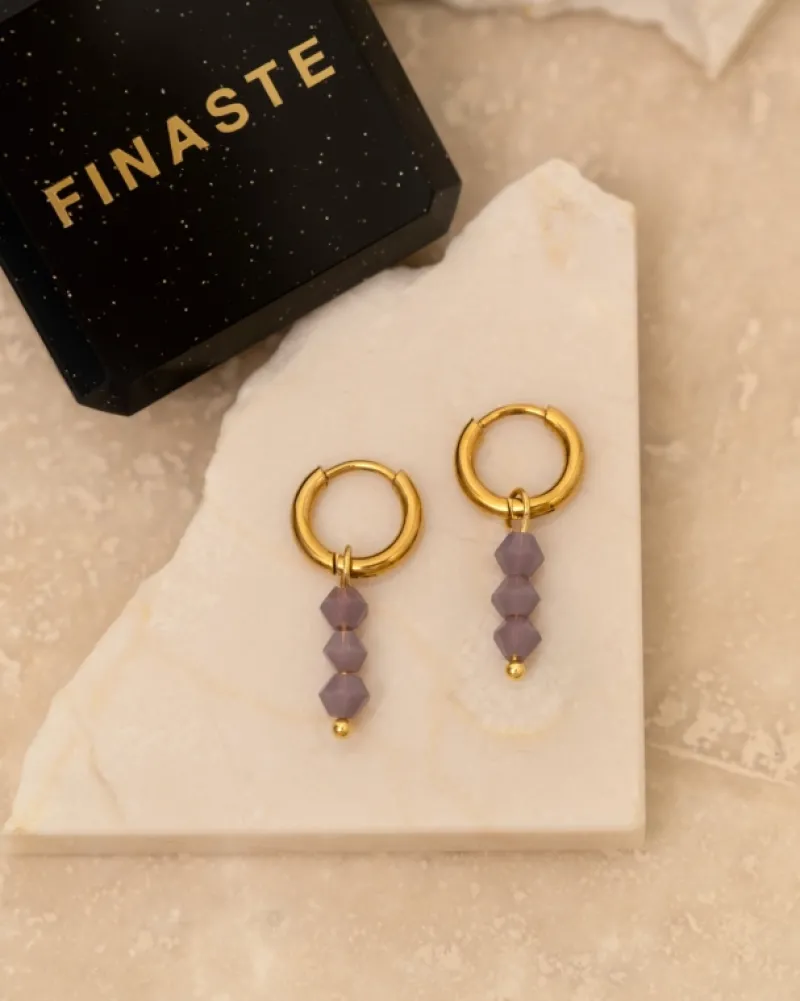 Finaste Earrings triple lila beads goldplated Clearance