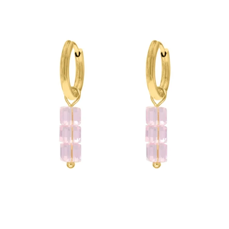 Finaste Earrings triple stones pink goldplated Discount