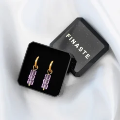 Finaste Earrings triple stones pink goldplated Discount