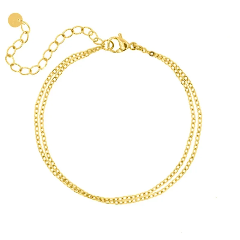 Finaste Enkelbandje dubbele fijne chain goldplated Fashion