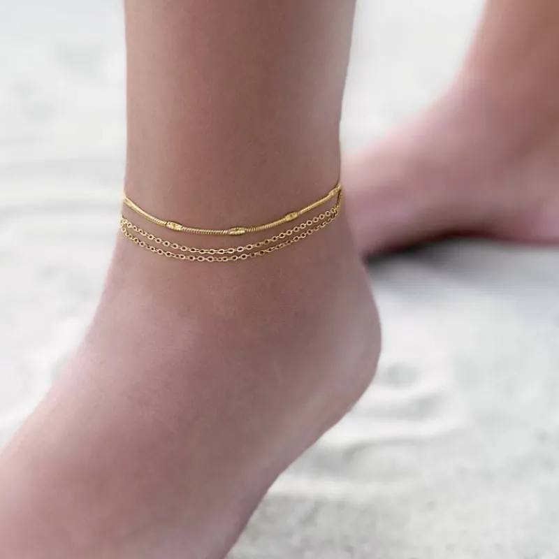 Finaste Enkelbandje dubbele fijne chain goldplated Fashion