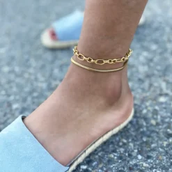 Finaste Enkelbandje schakel mix goud kleurig Sale