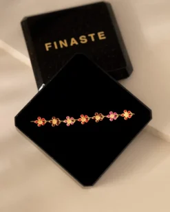 Finaste Flower enkelbandje pink color mix goudkleurig Clearance